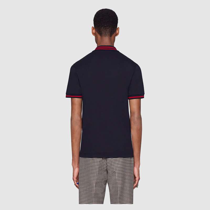 gucci古驰古奇 男装 蜜蜂星星图案纯棉上装上衣休闲t恤polo衫 蓝色