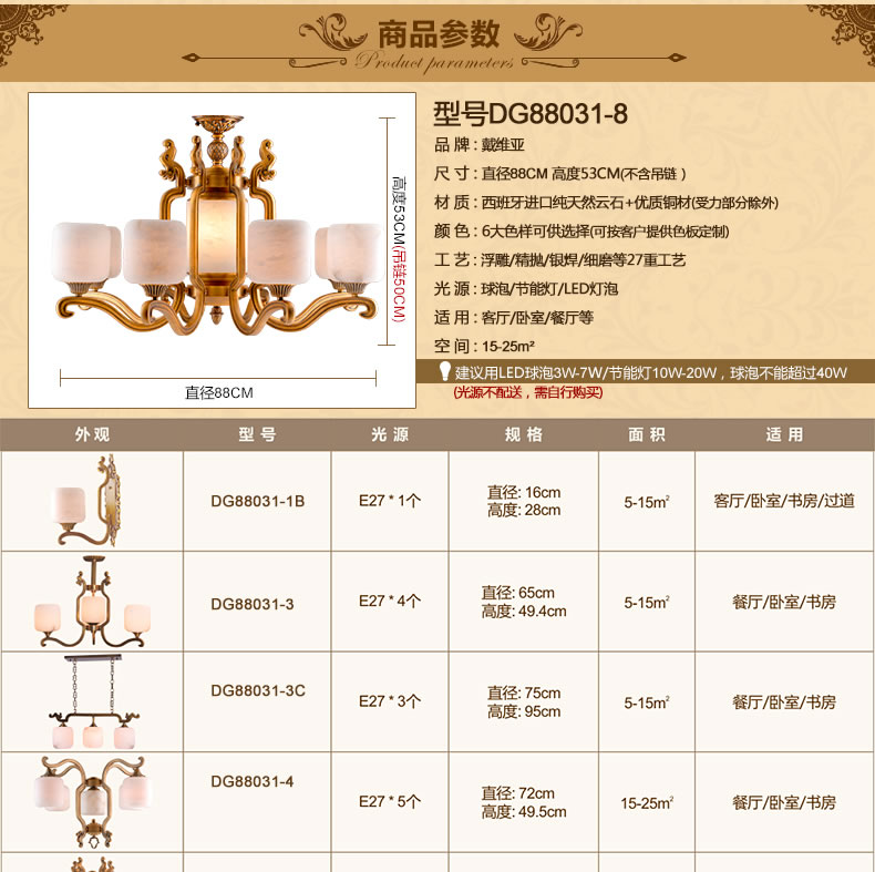 戴维亚定制 云石灯 古典中式全铜吊灯 复式别墅客厅餐厅灯饰中式龙头灯 8头天然云石 定制