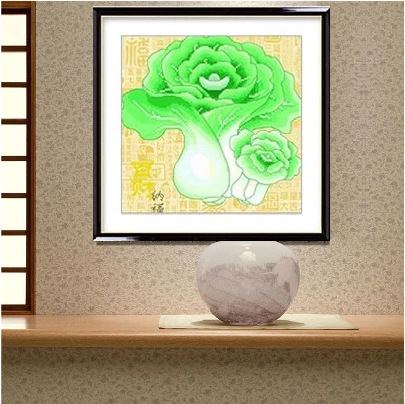 
                                        皇家至尊蒙娜丽莎十字绣5D钻石画新款贴钻画钻石绣现代客厅圆钻画玄光画百财纳福系列白菜 钻石画百财纳福41*41仅贴.                