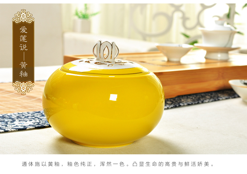 
                                                                                鼎艺手绘陶瓷茶叶罐密封罐小号普洱茶罐家用茶具配件密封罐茶叶包装礼盒 悦色黄色单罐简装                