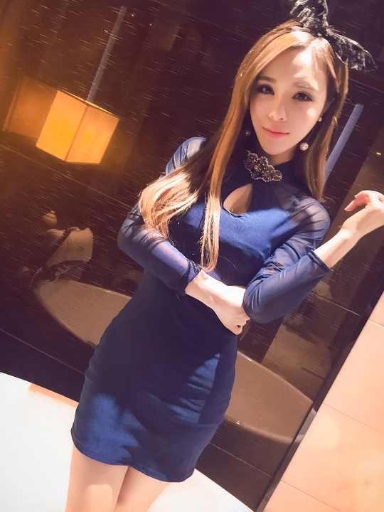 
                                        古奈玫2016秋装女性感连衣裙长袖蕾丝包臀裙时尚夜店性感短裙名媛显瘦一步裙送胸针37 黑色 S                