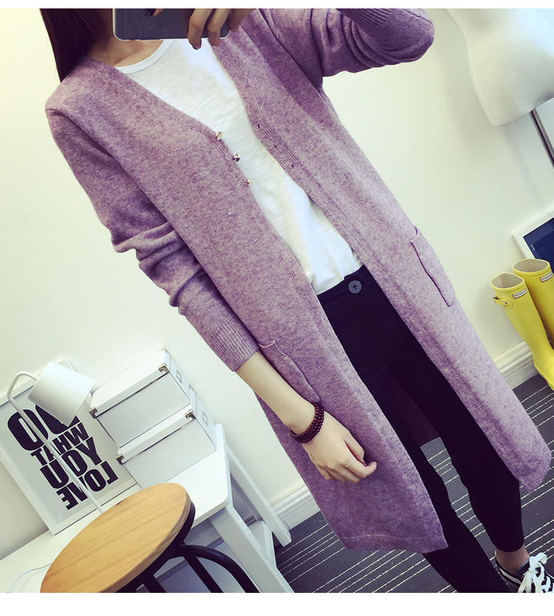 辛夷坞 2015新款秋装宽松女装V领毛衣针织开衫 中长款针织衫外套女 灰色 均码