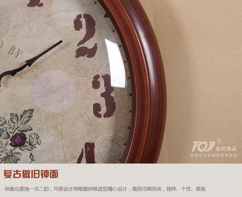 
                                        TQJ实木单面圆形壁挂钟客厅创意挂表卧室静音时尚石英时钟表030 白色                