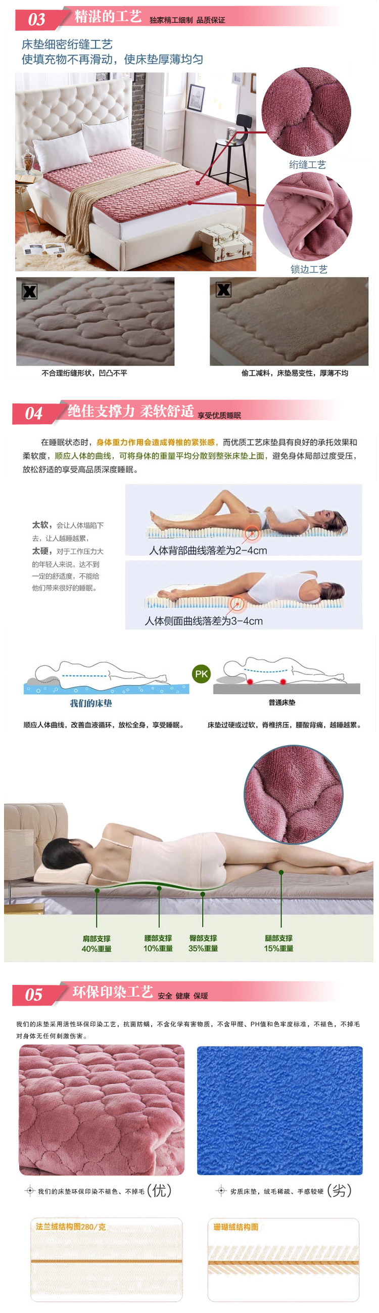 
                                        牧月家纺 法莱绒梅花保暖床垫 席梦思褥子单双人学生榻榻米防滑床护垫 豆沙 1.8*2.0m                
