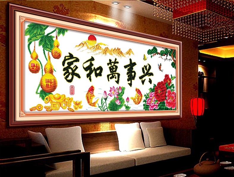 包邮 皇家至尊蒙娜丽莎十字绣新款客厅大幅家和万事兴系列2米春光明媚装饰画五福临门壁画挂画 棉线3股线春光明媚葫芦130*45厘米