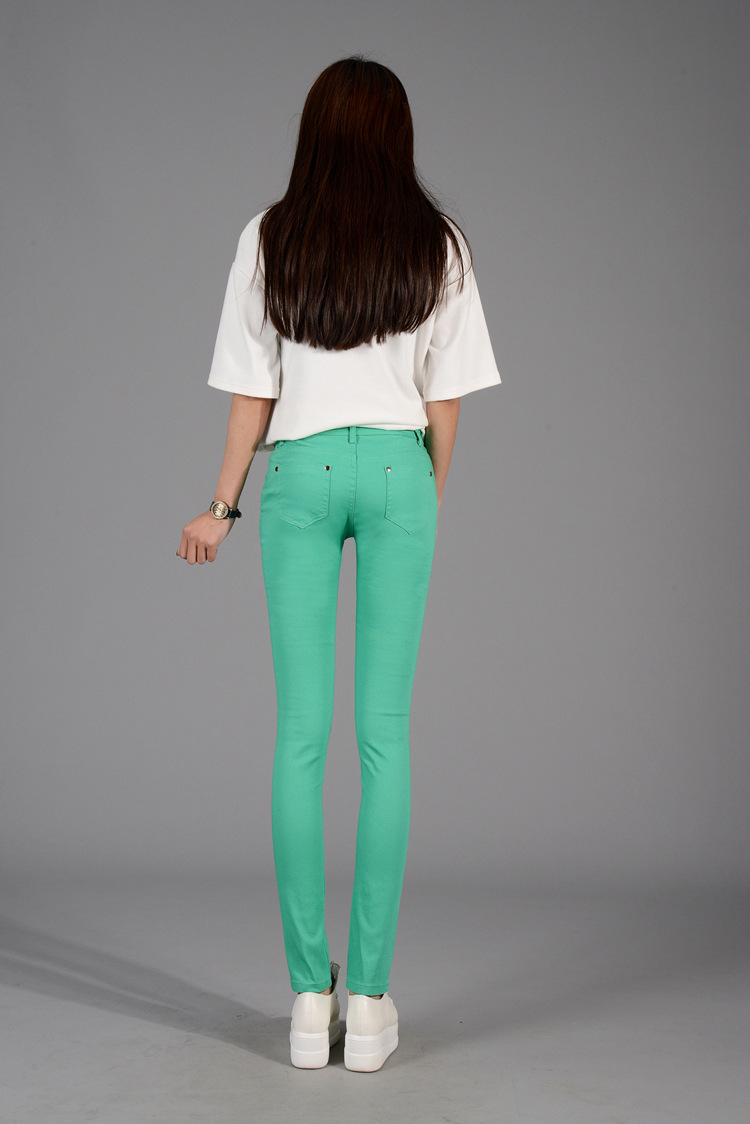 花瓣雨世家 ま糖果色铅笔裤弹力休闲小脚牛仔裤投256a998826 天蓝色