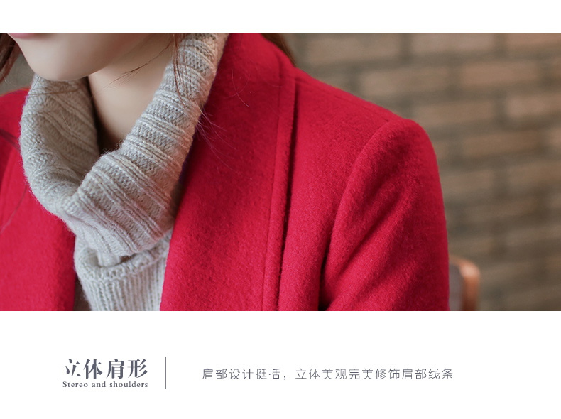 莎木之城 2015秋冬新款加厚修身韩版毛呢外套女中长款OL无扣开衫A版呢子大衣 S8180 灰色 M 105-115斤