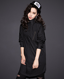 七格格秋新品工装风衣 中长款个性时尚街头风衣 女 黑色 M
