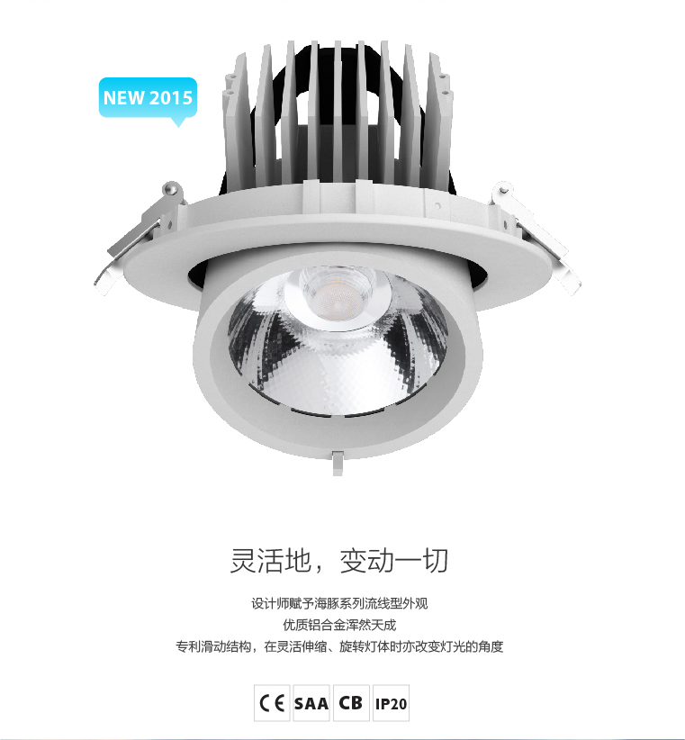 SAT照明cob射灯30W象鼻灯高档嵌入式360度旋转灯转角灯商场服装珠宝店展厅背景墙照明 象牙白30W 24度 4000K暖白光