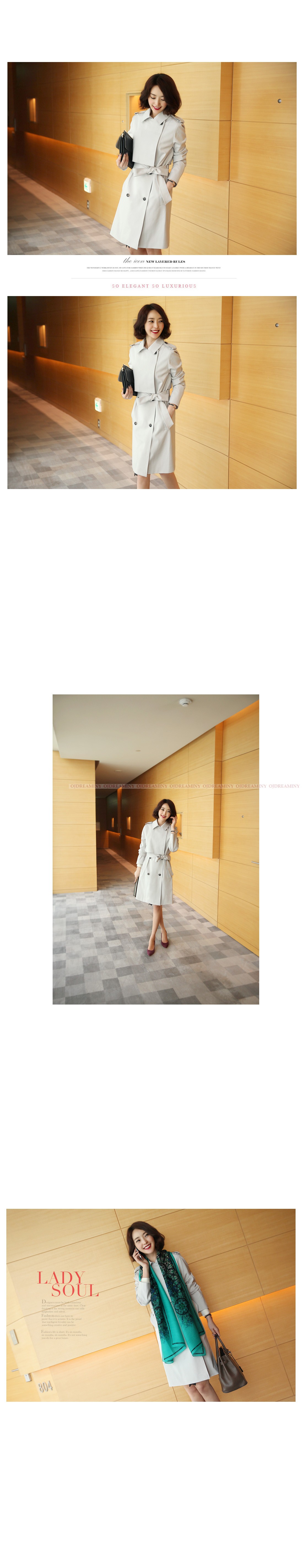 
                                        ojdreaminy香港欧迪女装2015春装优雅大气经典中长款双排扣风衣外套4543 浅灰色 L                