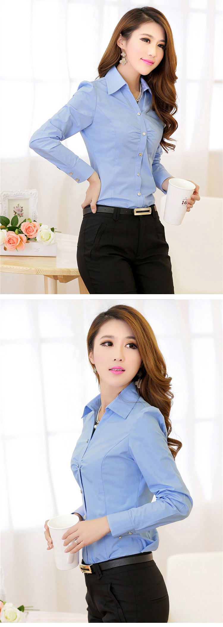 简颖 衬衫 女 长袖 2015秋季新款韩版修身OL通勤职业衬衫女装 W1008 白色 XL