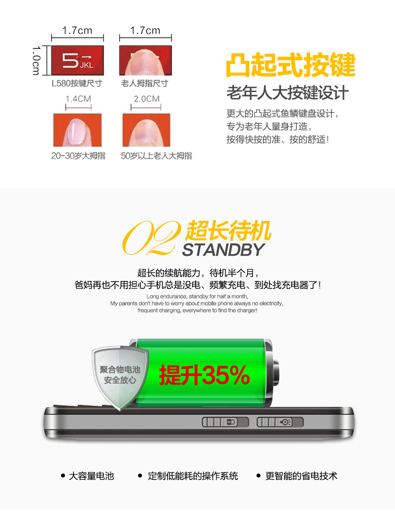 
                                        守护宝 上海中兴 ZTE tech L580  移动/联通 老人手机 白色                