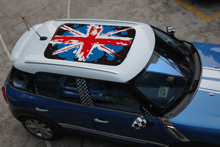 智然界 宝马迷你mini专用车顶天窗贴纸膜保护膜 黑灰米字旗 2012年款