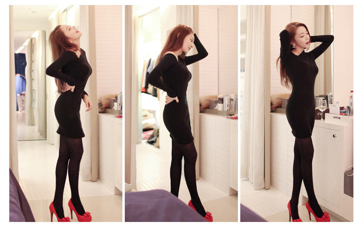 柳媛20158春秋冬款连衣裙136 黑色 s