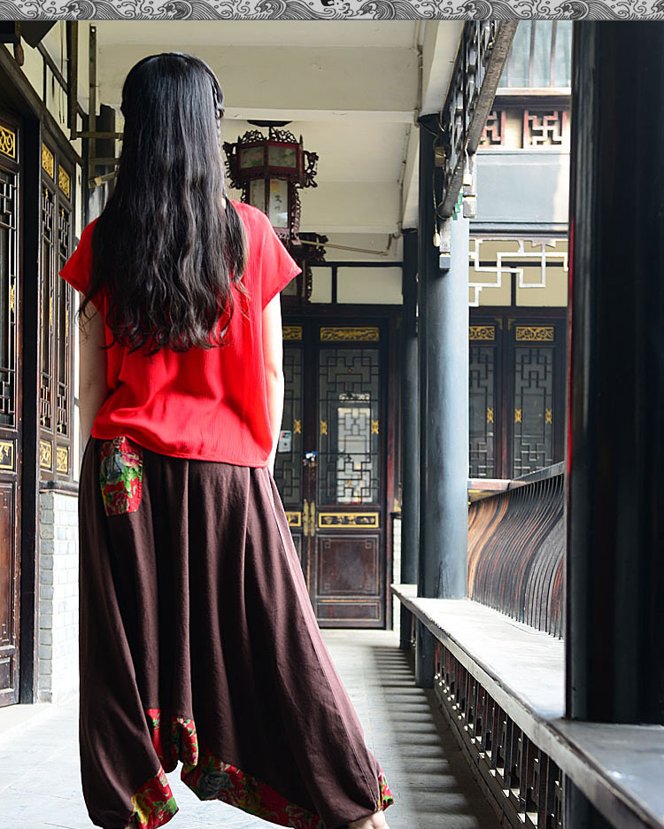 
                                        墨秦 哈伦裤女 哈伦裤女 黑色裤子女 民族风阔腿裤 棉麻裤 吊裆裤 灯笼裤女 咖啡色 均码                