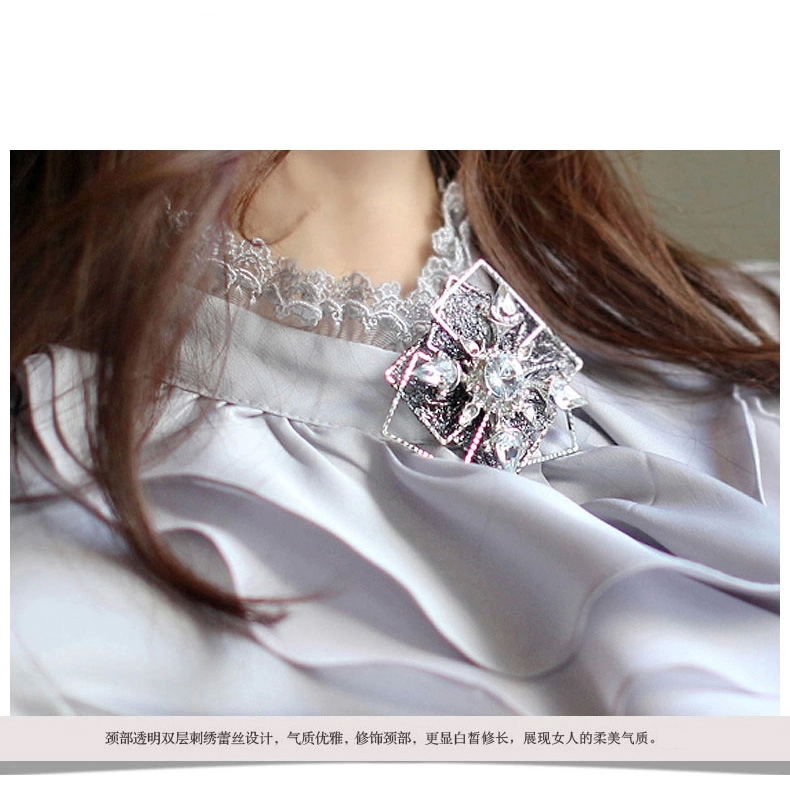 
                                        名诺儿2016秋季职业工作服女士白衬衫女装长袖上衣仿真丝衬衣女荷叶边修身款花边领 662白色 XL                