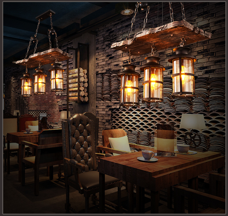 可馨美式loft复古工业风吊灯个性餐厅怀旧酒吧台咖啡厅创意船木装饰