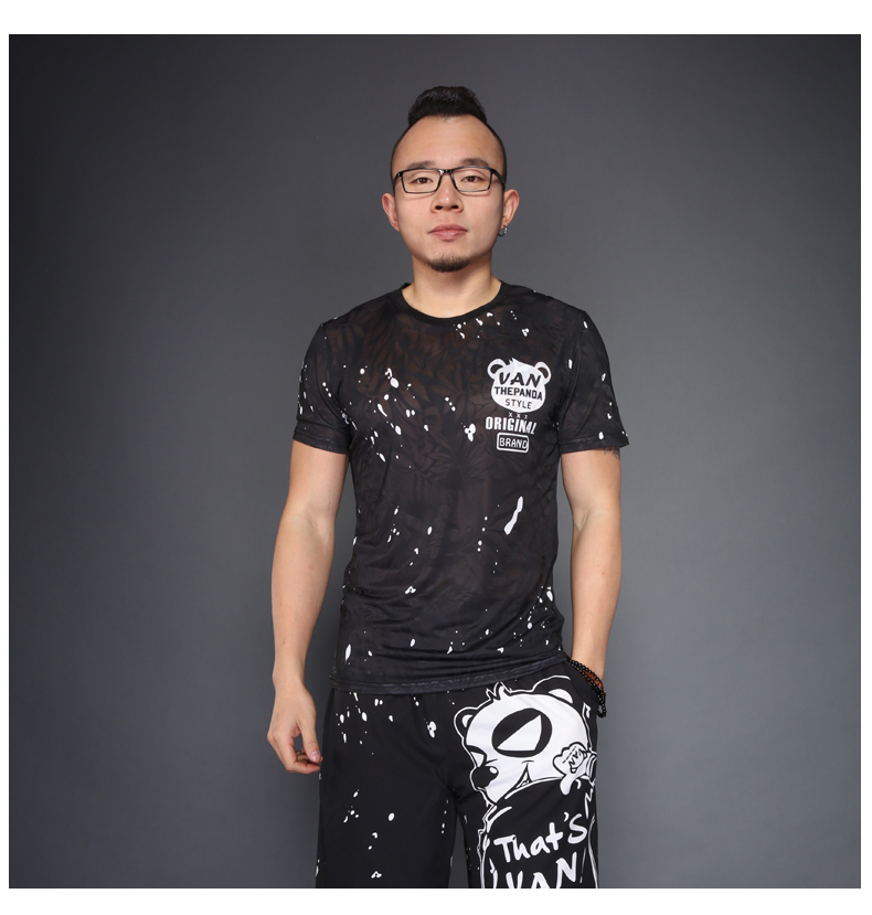 pxk 港系潮牌潮夏季男装熊猫panda短袖t恤3d卡通动物圆领印花青少年大