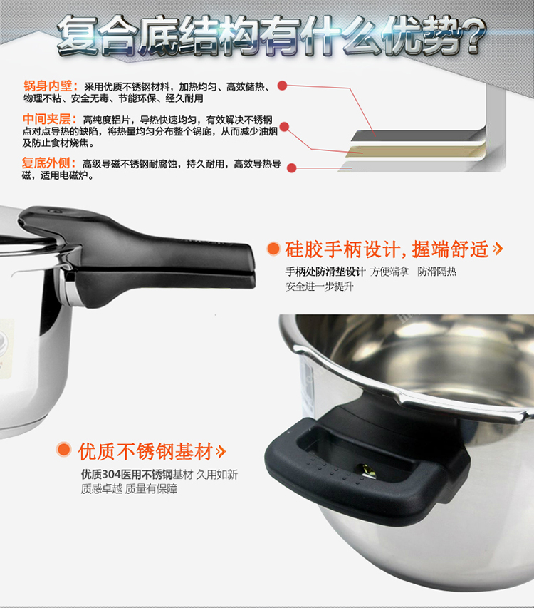 苏泊尔（SUPOR）银河星304不锈钢压力锅 26cm高压锅YS26E 燃气电磁炉通用