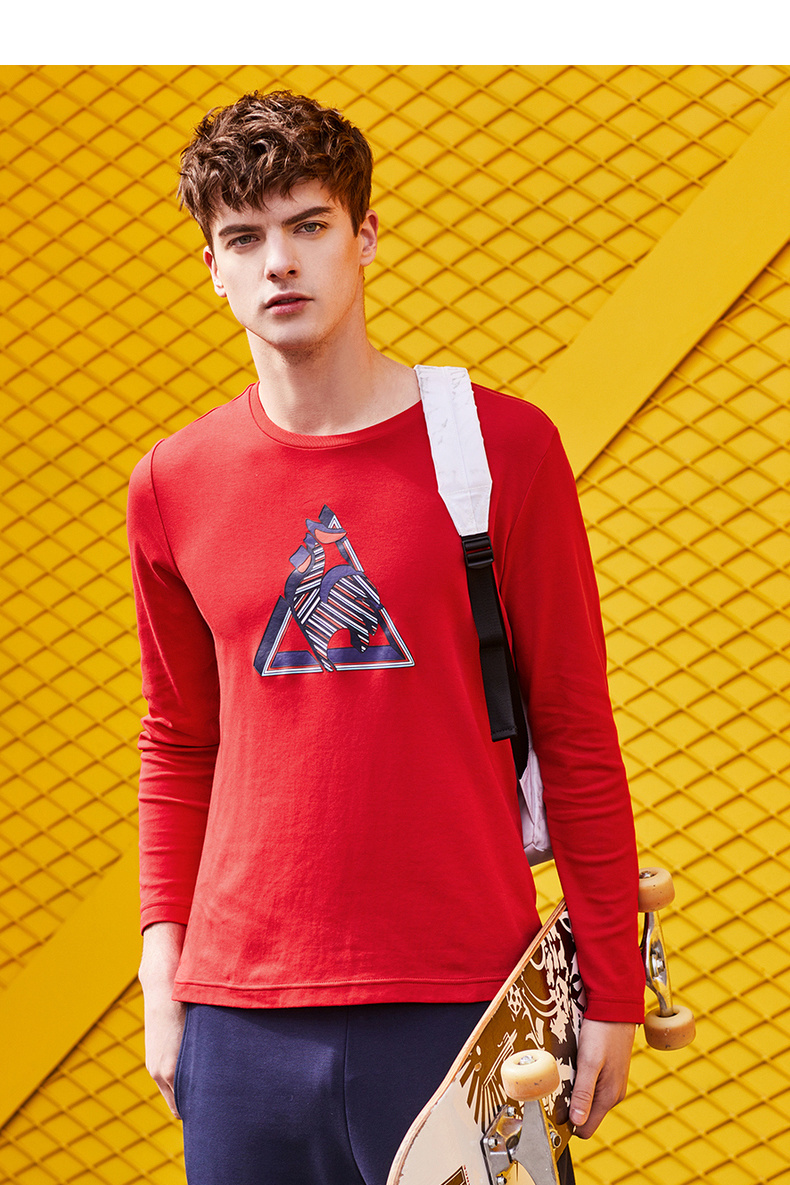 乐卡克公鸡印花纯棉长袖运动t恤男cbt-1101181 红色 m