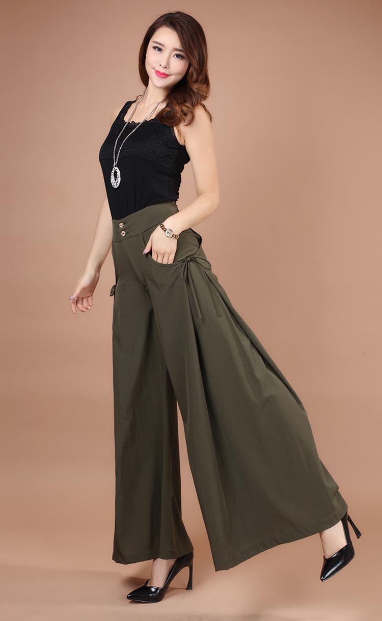 春夏女装长裤裙裤高腰裤裙长款宽松大码阔腿裤甩裤女大脚裤黑色夏款2