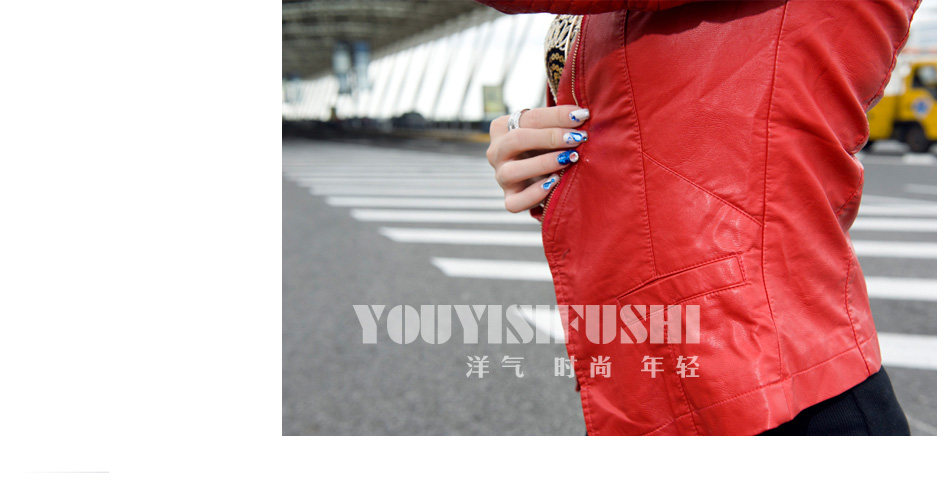 雅布尼 2015秋季女装一粒扣小西服女短外套高档水洗皮格纹垫肩修身拉链皮衣女 黑色 M码码建议体重95-105斤