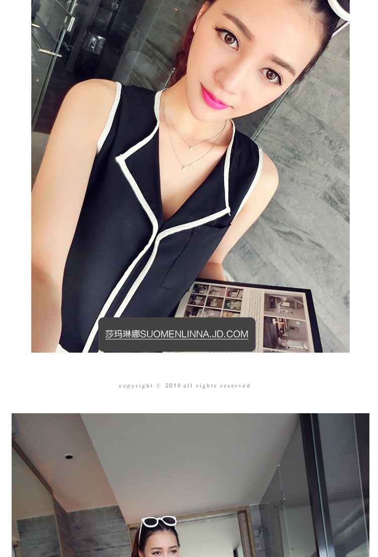 SMLN2015雪纺衫女夏短袖翻领打底衫背心4868 黑色 均码