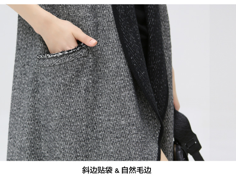 COCOBELLA 秋冬欧美风人字呢超长款显瘦薄呢子外套风衣CT311 人字纹 L