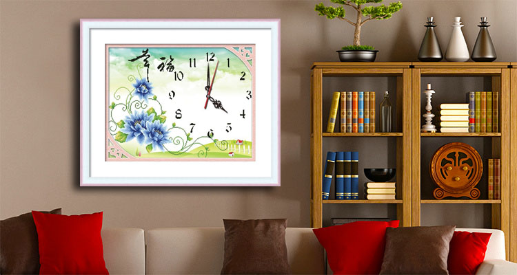 蒙娜丽莎十字绣5D钻石画十字绣贴钻画玫瑰花幸福挂钟系列圆钻钻石秀现代挂画蓝色玫瑰花最深的爱 钻石画小版幸福花开53*41.