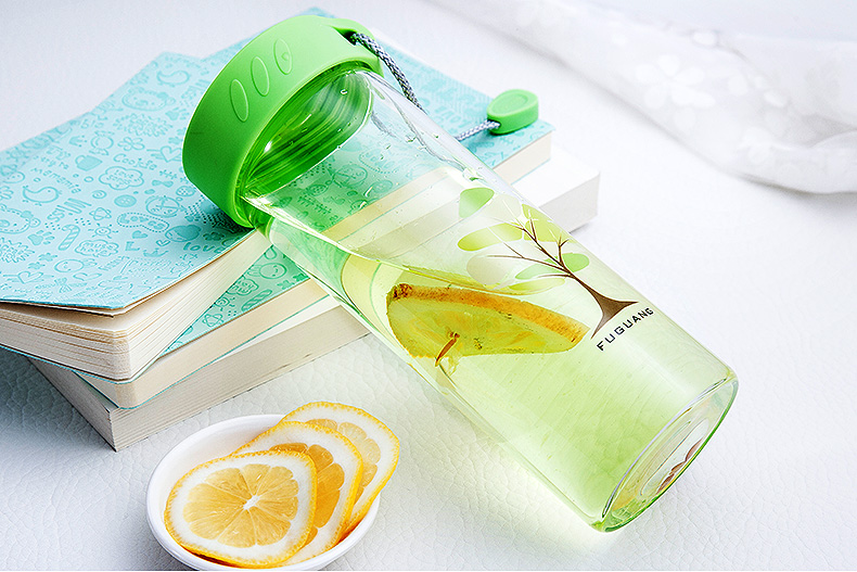 杯大容量提绳水杯子多功能创意花茶杯韩版男女学生带盖杯 香蕉黄380ml