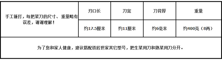
                                                            铁匠世家 家用手工锻打切片刀菜刀单刀斩切刀鸣鸿款                