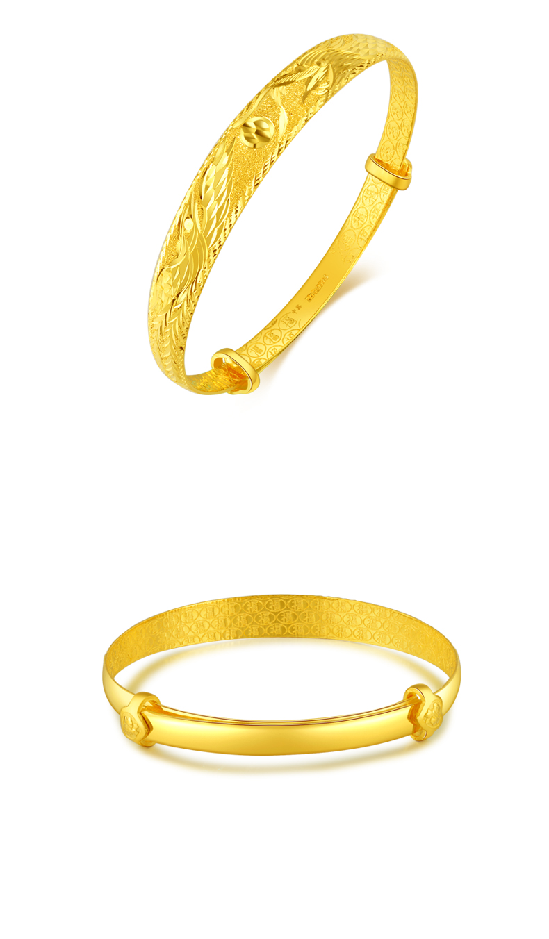 黄金手镯9999足金龙凤车花显粗实心推拉金镯子磨砂妈妈手镯活圈可调节