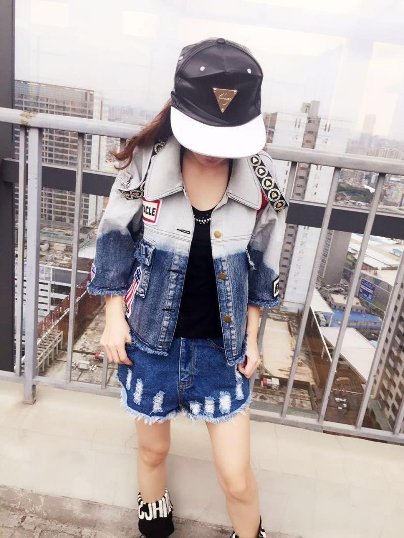 Mechilado2015秋装新款女装水洗宽松翻领长袖牛仔短款外套A061 图片色 M