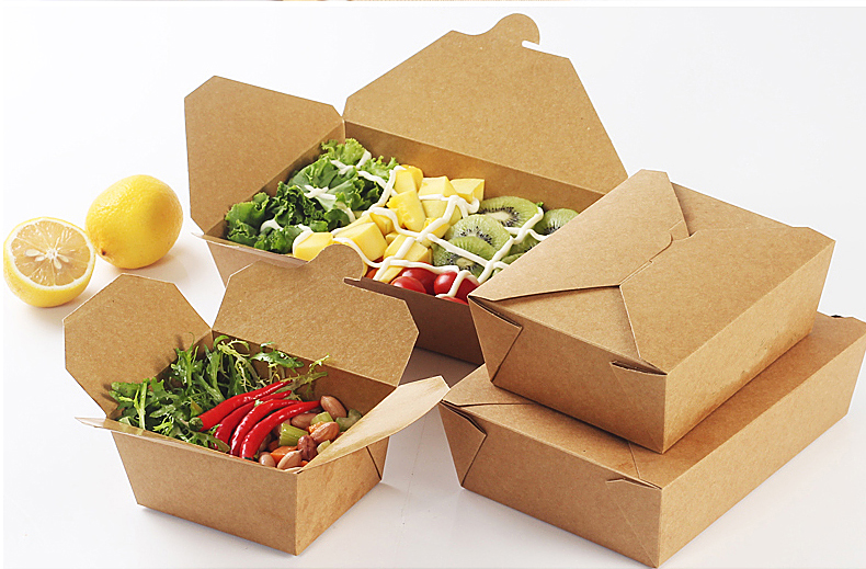 纸管家 牛皮纸餐盒一次性快餐盒外卖打包盒便当盒长方形饭盒100只