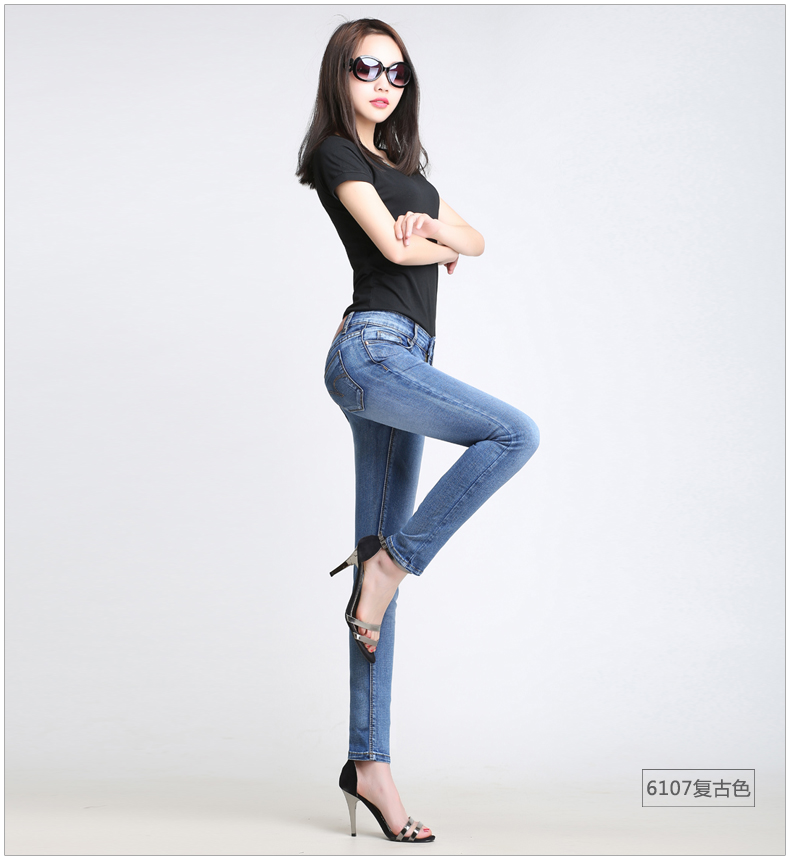 
                                        悠扬鸟新款牛仔裤女夏紧身显瘦翻边小脚裤黑色女士长裤韩版九分裤YNA6108 怀旧色 6107 31                