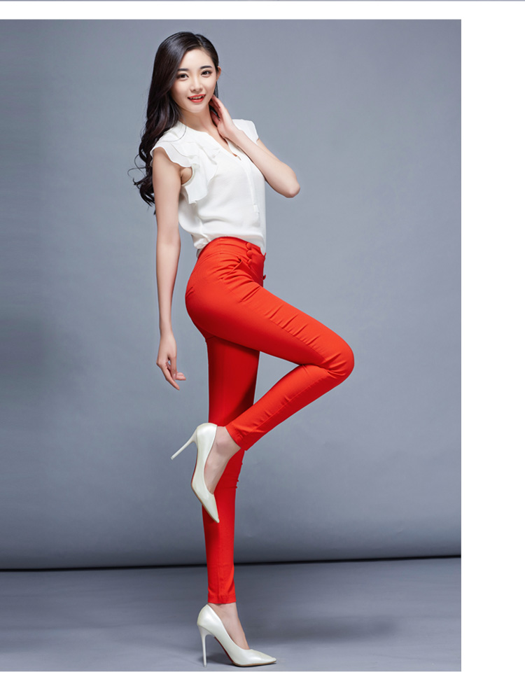 伊蔓朵2015秋季时尚高腰修身显瘦小脚弹力铅笔裤K8819 黑色 S