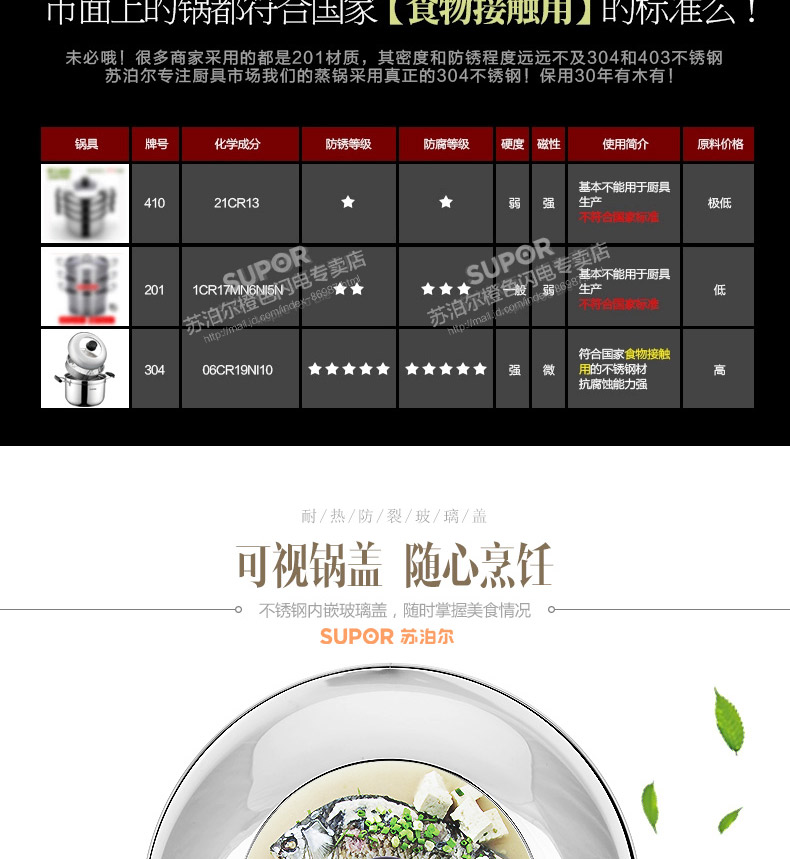 苏泊尔  复底加厚24cm不锈钢汤蒸锅多用锅电磁炉通用单层SZ24S1