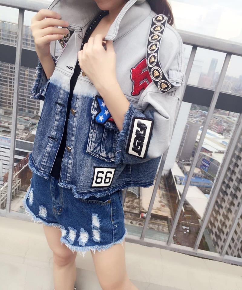 Mechilado2015秋装新款女装水洗宽松翻领长袖牛仔短款外套A061 图片色 M