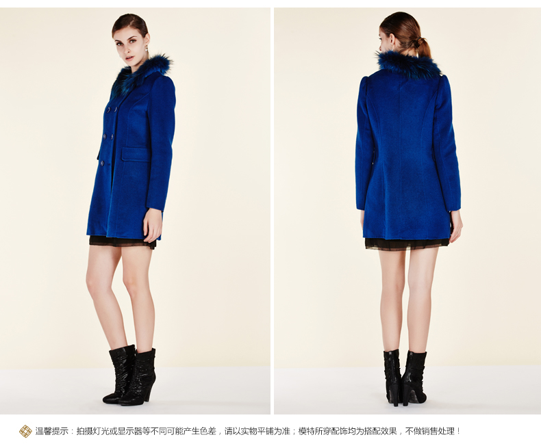 EP雅莹羊呢中长款大衣时尚貉子毛领女装春新款专柜正品 黄色 5/165/92A