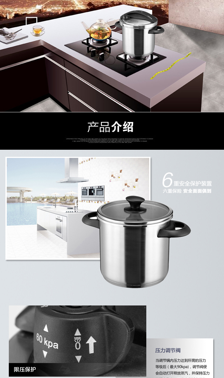 凌丰（LINKFAIR）按压式304不锈钢压力锅 电磁炉可用LFPC-JD 5507天蓝色 其他