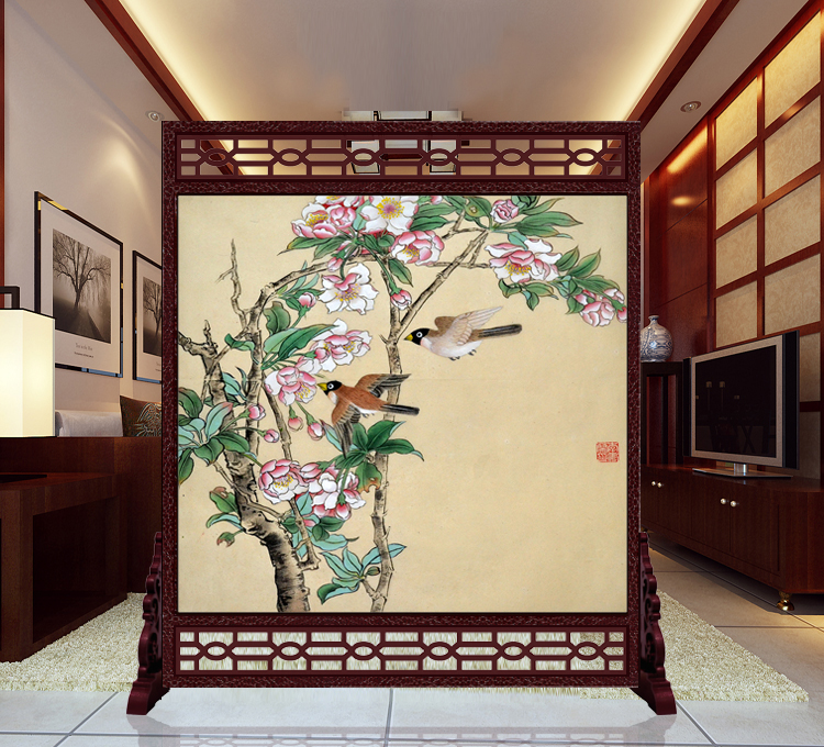 
                                        私人定制中式座屏 书房酒店雕花屏风 办公室客厅玄关隔断双面屏风150x180cm 15-011                