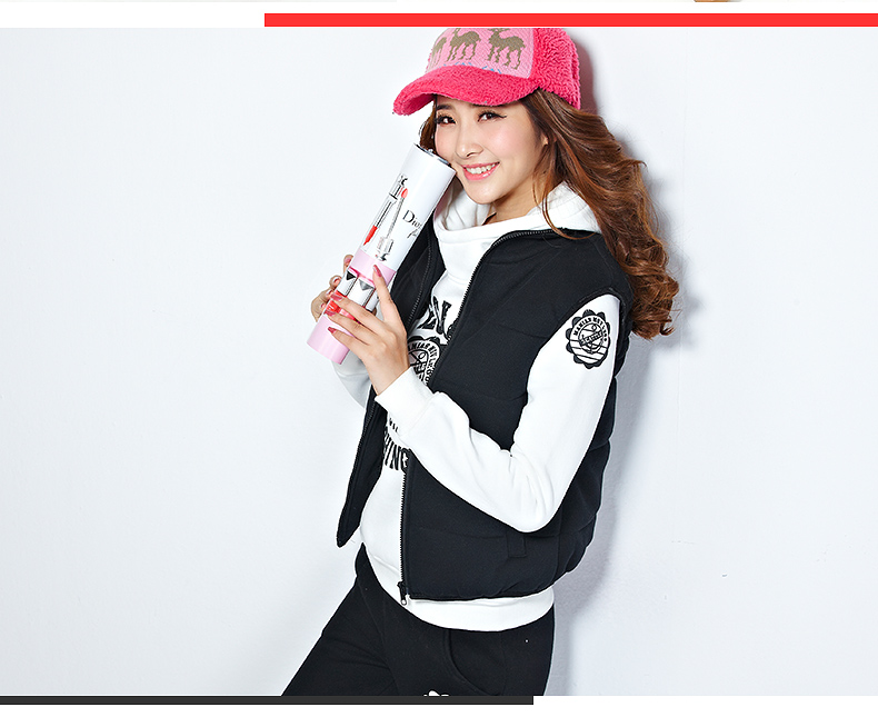 
                                        徽格儿 韩版秋装大码休闲运动套装马甲卫衣女三件套加厚加绒 红色 2XL                