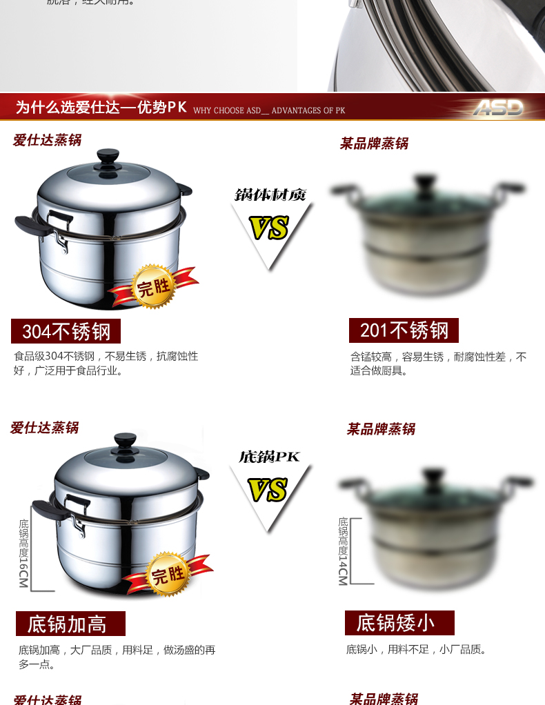 
                                        爱仕达（ASD） 蒸锅二层 304不锈钢加厚复底双层特大蒸笼大汤锅火锅多用锅电磁炉通用 M1534G 34CM                