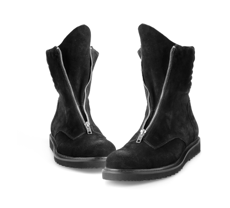 定制 秋冬季磨砂皮男靴英伦男士马丁靴休闲高帮机车长鞋子军靴 黑色