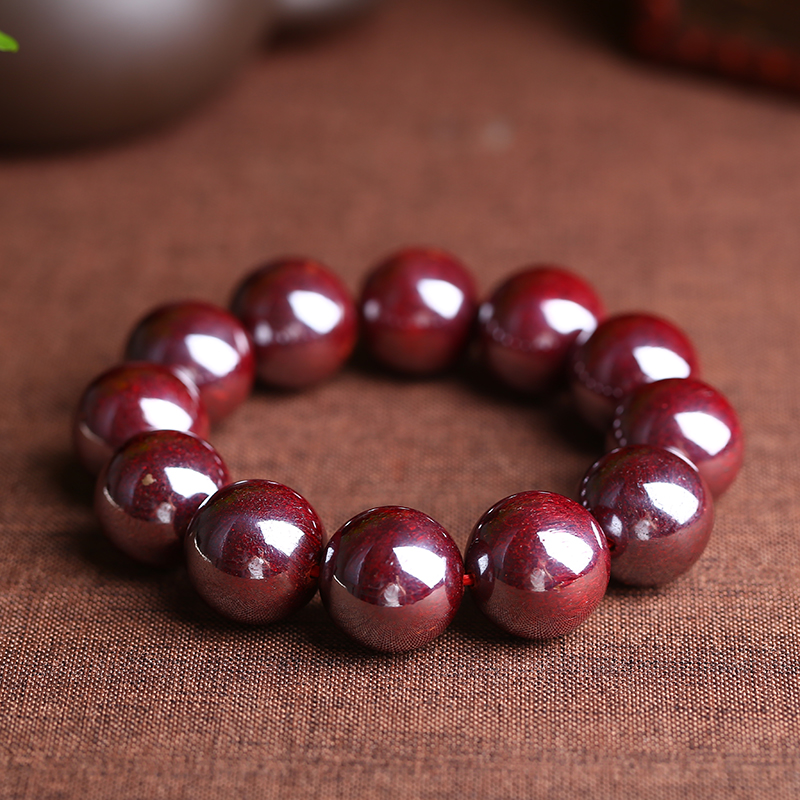 臻莱天然朱砂原矿结晶手链男士饰品红朱砂手链20mm大气男款朱砂石单圈