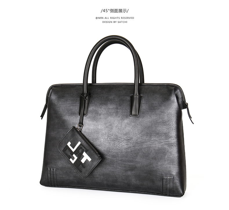 satchi沙驰时尚个性金属系列多功能大容量旅行袋公文包 黑色_现价2280