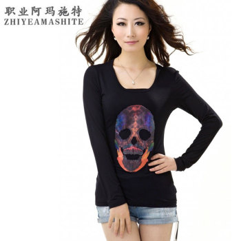 职业阿玛施特卖场品牌女装专柜正品2015春秋新款修身ol长袖衬衣领打底衫T恤女士体恤韩版潮 黑色 2码/S重90-100