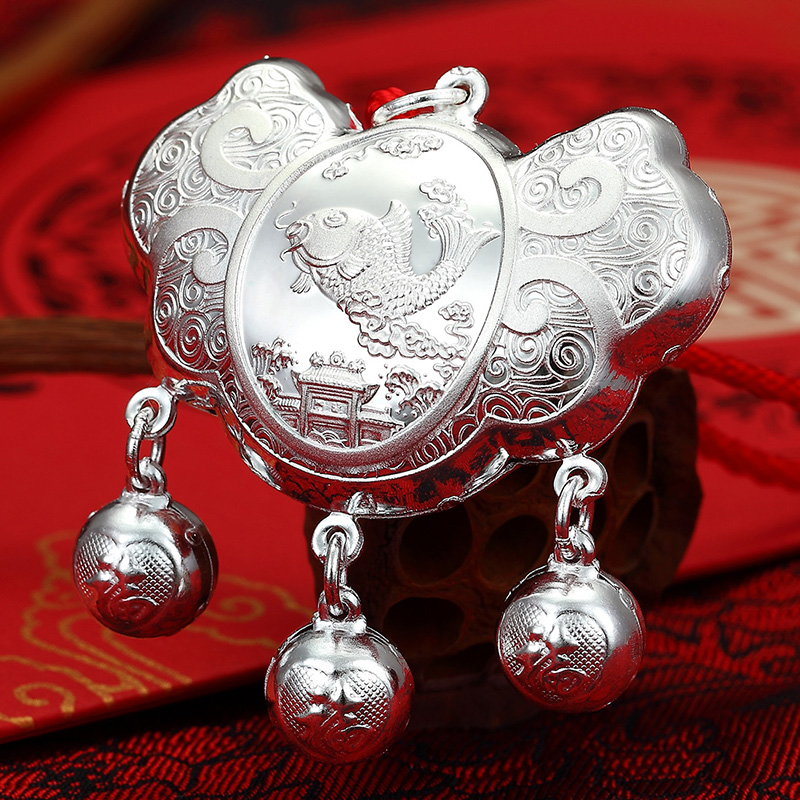 妃祥 宝宝锁千足银儿童锁包年年有余长命锁婴儿周岁礼物