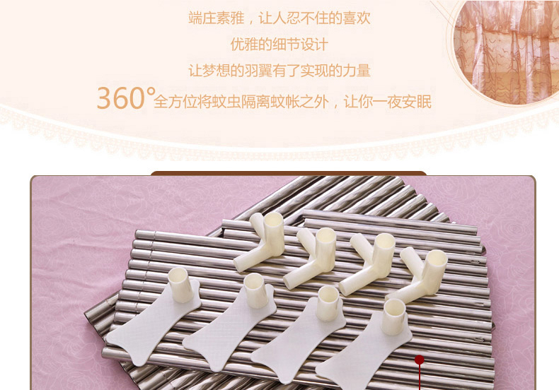 婉爱家纺 宫廷蚊帐 双层欧式三开门加粗不锈钢方形蚊帐 一帘幽梦-粉色 1.8*2m床25mm