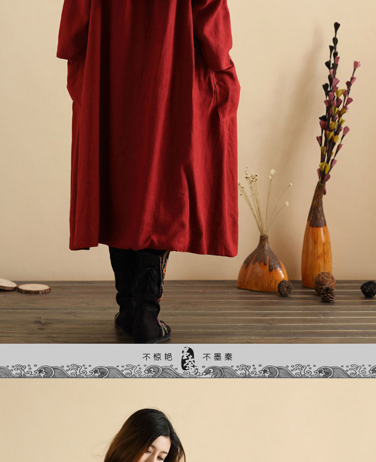 墨秦原创设计民族风连帽亚麻宽松大码巫师帽长款风衣外套女WMFBY081403 黑色 均码